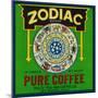 Zodiac Coffee Label - New Orleans, LA-Lantern Press-Mounted Premium Giclee Print