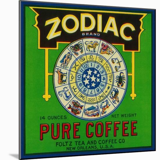 Zodiac Coffee Label - New Orleans, LA-Lantern Press-Mounted Art Print