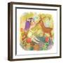 Zodiac Sign - Virgo. Part of a Large Colorful Cartoon Calendar. Cute Girl and Fawn in Flowers. Brig-smilewithjul-Framed Art Print