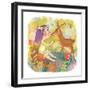 Zodiac Sign - Virgo. Part of a Large Colorful Cartoon Calendar. Cute Girl and Fawn in Flowers. Brig-smilewithjul-Framed Art Print