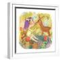 Zodiac Sign - Virgo. Part of a Large Colorful Cartoon Calendar. Cute Girl and Fawn in Flowers. Brig-smilewithjul-Framed Art Print