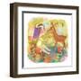 Zodiac Sign - Virgo. Part of a Large Colorful Cartoon Calendar. Cute Girl and Fawn in Flowers. Brig-smilewithjul-Framed Art Print