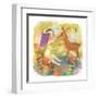 Zodiac Sign - Virgo. Part of a Large Colorful Cartoon Calendar. Cute Girl and Fawn in Flowers. Brig-smilewithjul-Framed Art Print