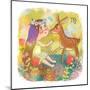 Zodiac Sign - Virgo. Part of a Large Colorful Cartoon Calendar. Cute Girl and Fawn in Flowers. Brig-smilewithjul-Mounted Art Print