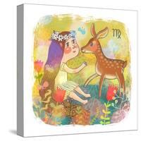 Zodiac Sign - Virgo. Part of a Large Colorful Cartoon Calendar. Cute Girl and Fawn in Flowers. Brig-smilewithjul-Stretched Canvas