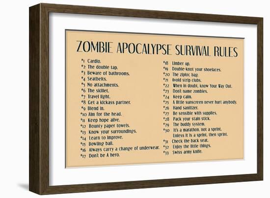 Zombie Apocalypse Rules Movie Plastic Sign-null-Framed Art Print