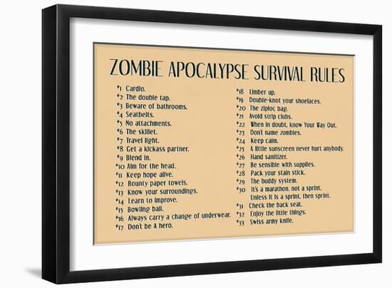 Zombie Apocalypse Rules Movie Plastic Sign-null-Framed Art Print