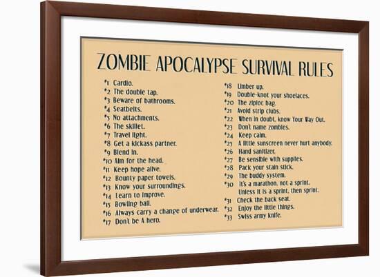 Zombie Apocalypse Rules Movie Plastic Sign-null-Framed Art Print