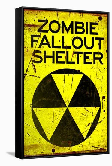 Zombie Fallout Shelter Sign Black Triangle Poster Print-null-Framed Stretched Canvas