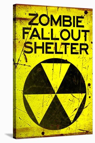 Zombie Fallout Shelter Sign Black Triangle Poster Print-null-Stretched Canvas