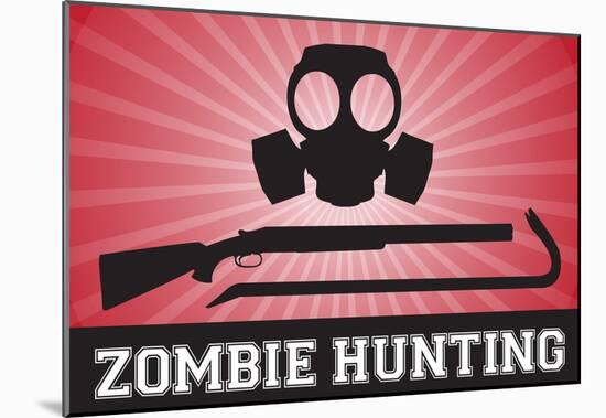 Zombie Hunting Gas Mask Crowbar Shotgun Sports Poster Print-null-Mounted Poster