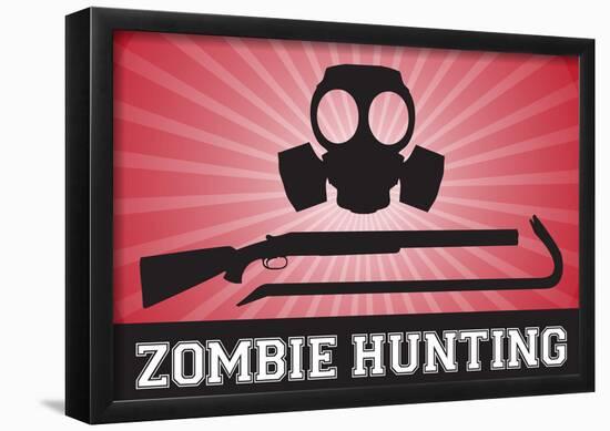 Zombie Hunting Gas Mask Crowbar Shotgun Sports Poster Print-null-Framed Poster