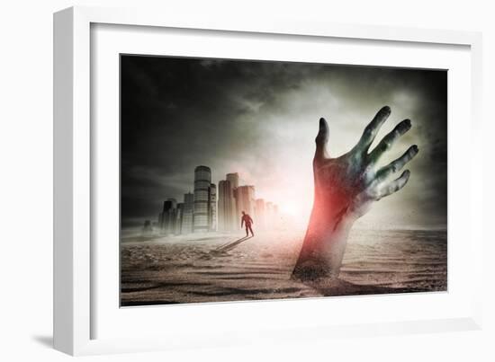 Zombie Rising. A Hand Rising From The Ground!-Solarseven-Framed Art Print