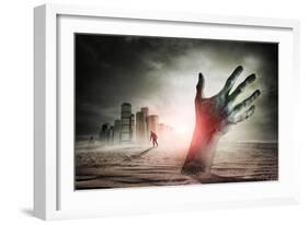 Zombie Rising. A Hand Rising From The Ground!-Solarseven-Framed Art Print