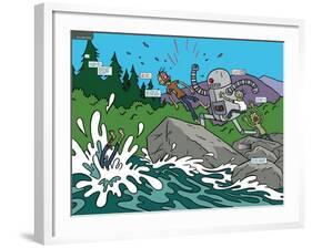 Zombies vs. Robots: No. 7 - Page Spread-James Kochalka-Framed Art Print