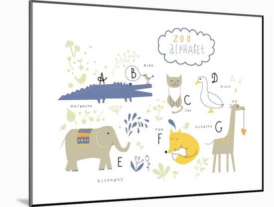 Zoo Alphabet - A, B, C, D, E, F, G Letters-Lera Efremova-Mounted Art Print
