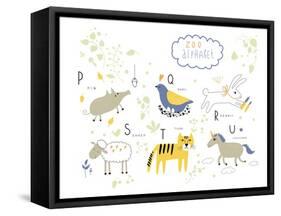 Zoo Alphabet - P, Q, R, S, T, U Letters-Lera Efremova-Framed Stretched Canvas