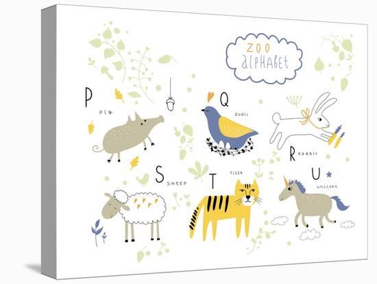 Zoo Alphabet - P, Q, R, S, T, U Letters-Lera Efremova-Stretched Canvas