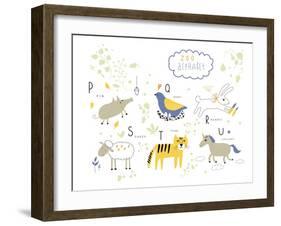 Zoo Alphabet - P, Q, R, S, T, U Letters-Lera Efremova-Framed Art Print