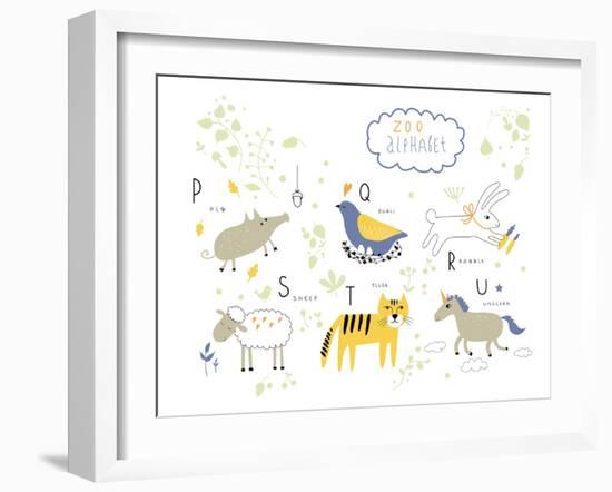 Zoo Alphabet - P, Q, R, S, T, U Letters-Lera Efremova-Framed Art Print