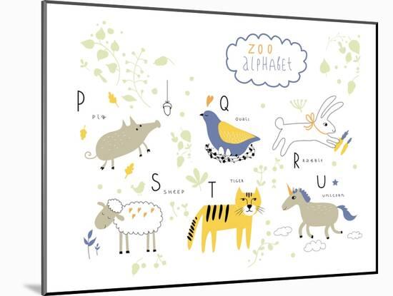 Zoo Alphabet - P, Q, R, S, T, U Letters-Lera Efremova-Mounted Art Print