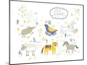 Zoo Alphabet - P, Q, R, S, T, U Letters-Lera Efremova-Mounted Art Print