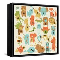 Zoo Alphabet with Cute Animals in Cartoon Style.-Kaliaha Volha-Framed Stretched Canvas