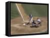 Zoomed View of Batter, Catcher and Umpire at Home Plate-null-Framed Stretched Canvas