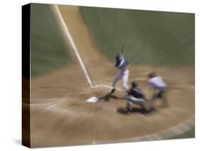 Zoomed View of Batter, Catcher and Umpire at Home Plate-null-Stretched Canvas