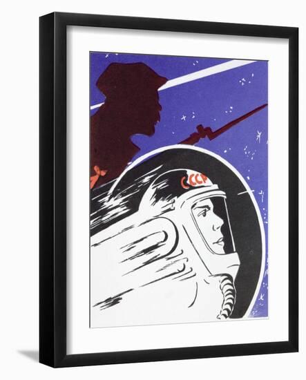 Zooming Soviet Cosmonaut Alongside a Revolutionary Soldier-null-Framed Giclee Print