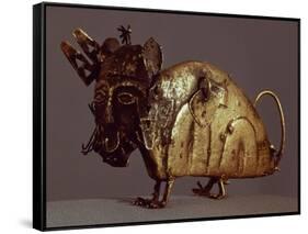 Zoomorphic Figurine in Molten Gold Lost Wax-null-Framed Stretched Canvas