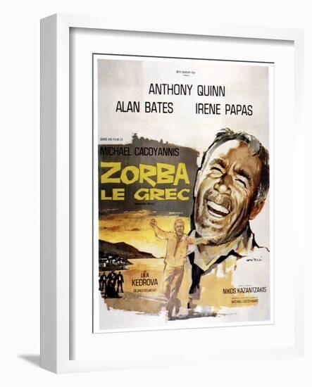 Zorba the Greek, (AKA Zorba Le Grec), Anthony Quinn on French Poster Art, 1964-null-Framed Art Print