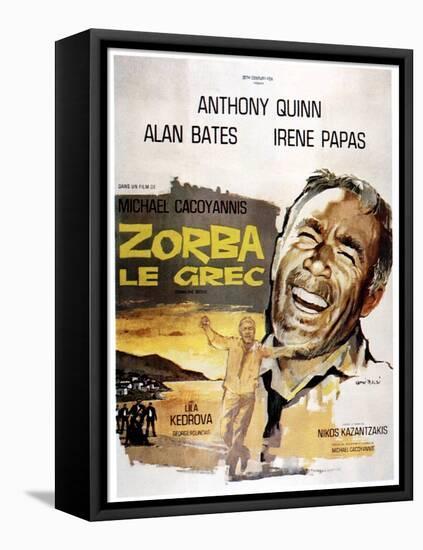 Zorba the Greek, (AKA Zorba Le Grec), Anthony Quinn on French Poster Art, 1964-null-Framed Stretched Canvas