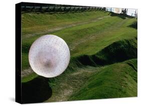 Zorbs People Moving Inside Balls on Lawn, Rotorua, New Zealand-John Banagan-Stretched Canvas