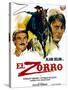 Zorro, (AKA El Zorro), Right: Alain Delon on Spanish Poster Art, 1975.-null-Stretched Canvas