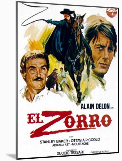 Zorro, (AKA El Zorro), Right: Alain Delon on Spanish Poster Art, 1975.-null-Mounted Art Print