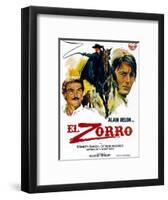 Zorro, (AKA El Zorro), Right: Alain Delon on Spanish Poster Art, 1975.-null-Framed Art Print