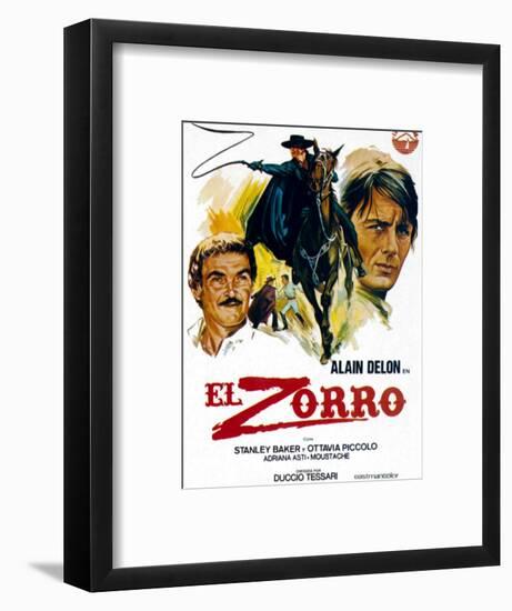 Zorro, (AKA El Zorro), Right: Alain Delon on Spanish Poster Art, 1975.-null-Framed Art Print