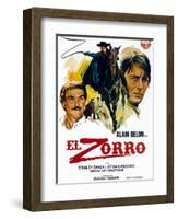 Zorro, (AKA El Zorro), Right: Alain Delon on Spanish Poster Art, 1975.-null-Framed Art Print