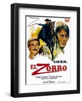 Zorro, (AKA El Zorro), Right: Alain Delon on Spanish Poster Art, 1975.-null-Framed Art Print