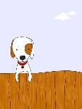 Cute Cartoon Dog on a Wooden Fence, for Vector Version See My Portfolio.-zsooofija-Mounted Art Print