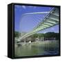 Zubizuri Curved Pedestrian Bridge Over Bilbao River, Bilbao, Pais Vasco (Vizcaya), Spain, Europe-Christopher Rennie-Framed Stretched Canvas