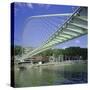 Zubizuri Curved Pedestrian Bridge Over Bilbao River, Bilbao, Pais Vasco (Vizcaya), Spain, Europe-Christopher Rennie-Stretched Canvas