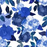 Abstract Seamless Watercolor Hand Painted Background. Isolated Blue Flowers and Leafs. Vector Illus-ZUBKOVA IULIIA-Art Print