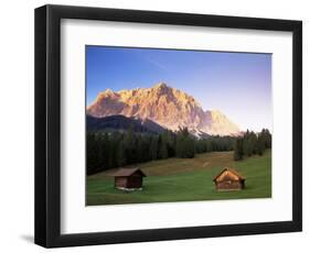 Zugspitze and Barns at Dusk, Wetterstein, Austrian Alps, Austria, Europe-Jochen Schlenker-Framed Premium Photographic Print