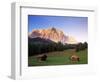 Zugspitze and Barns at Dusk, Wetterstein, Austrian Alps, Austria, Europe-Jochen Schlenker-Framed Premium Photographic Print