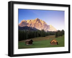 Zugspitze and Barns at Dusk, Wetterstein, Austrian Alps, Austria, Europe-Jochen Schlenker-Framed Photographic Print