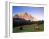 Zugspitze and Barns at Dusk, Wetterstein, Austrian Alps, Austria, Europe-Jochen Schlenker-Framed Photographic Print