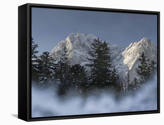 Zugspitze, Lake Eibsee, Werdenfelser Land, Garmisch-Partenkirchen, Bavaria Germany-Martin Zwick-Framed Stretched Canvas