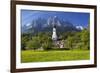 Zugspitze Village Grainau with Catholic Parish Church and Zugspitze Mountains, Germany-null-Framed Art Print